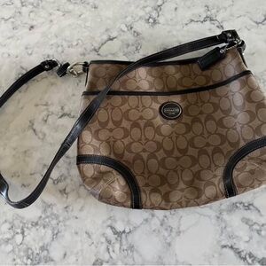 Coach Brown and Black Monogram Shoulder Bag